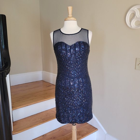 Sequined and Sheer Cocktail Mini Dress By Deb.. Size L Youth - Picture 2 of 8